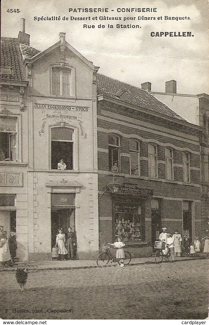CAPPELLEN (Kapellen) - Patisserie Van Eggermond - Rue De La Station - Mooie  Animatie - Reclamekaart Hoelen H4545 - 1909 - Kapellen
