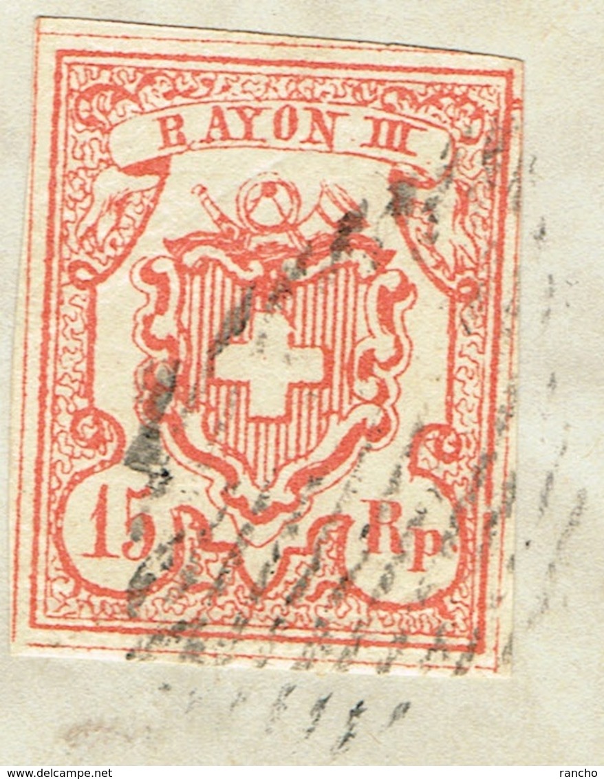 1852 RAYON III TIMBRE OBLITERE SUR FRAGEMENT. C/.S.B.K. Nr:20. Y&TELLIER Nr:23. MICHEL Nr:12. - 1843-1852 Federal & Cantonal Stamps