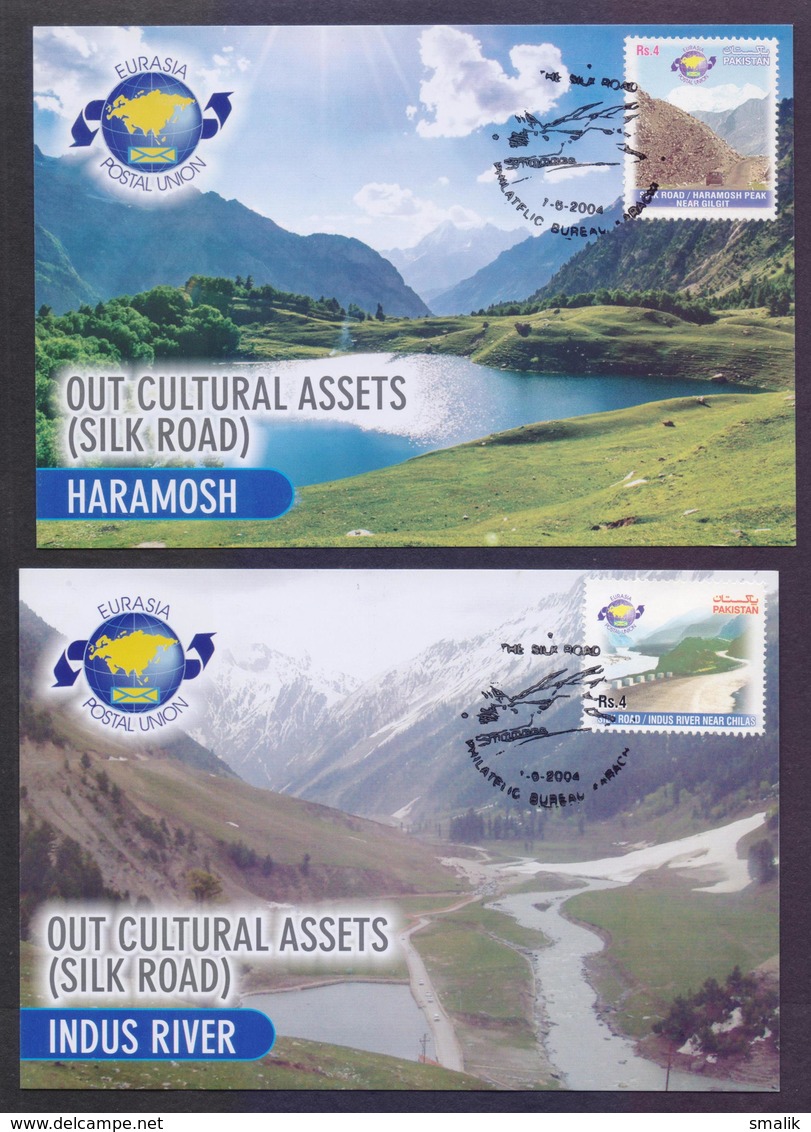 PAKISTAN 2004 - SILK ROAD, OUR CHULTURAL ASSETS, EURASIA POSTAL UNION, MAXIMUM CARD SET OF 2 - Pakistan