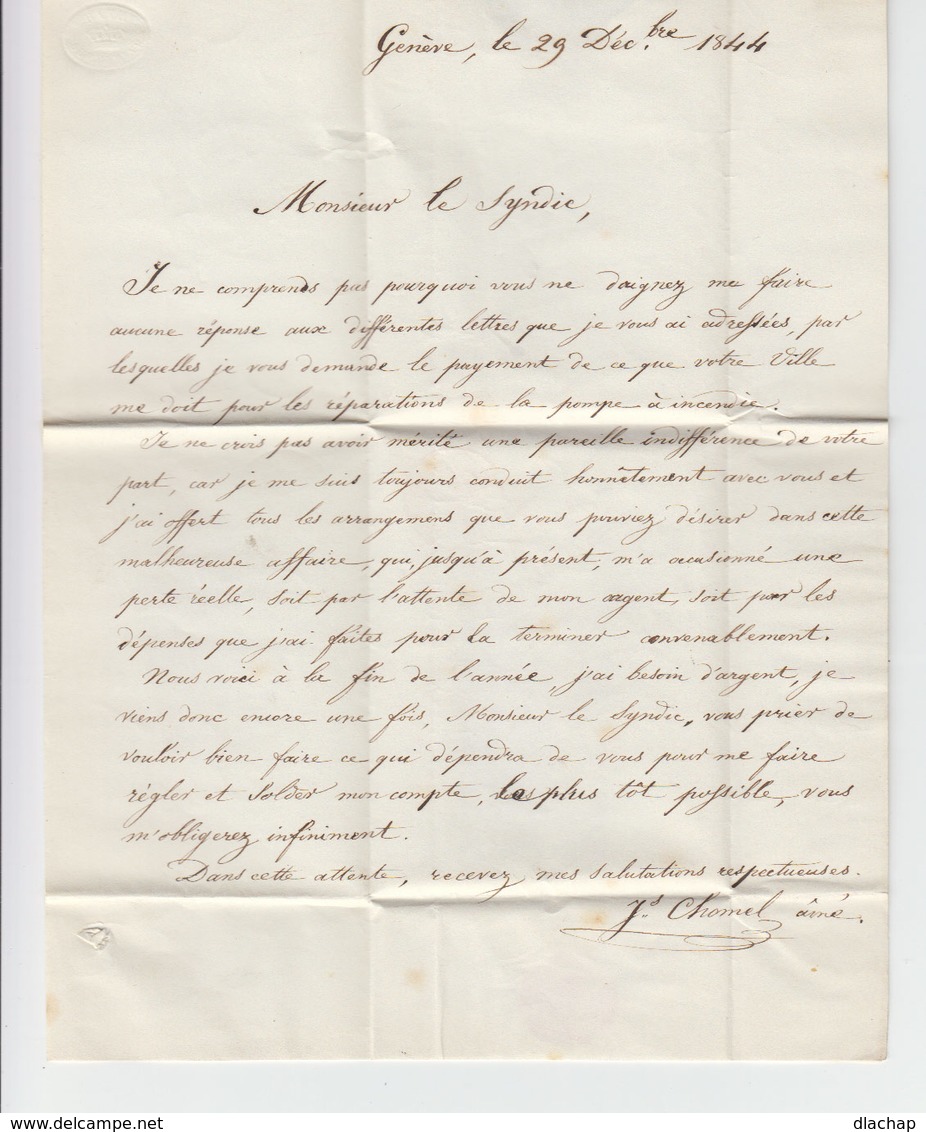 Lettre De Genève Vers Bonneville. CAD 1844 Rouge Genève. Marque Postale. (756) - Marcophilie