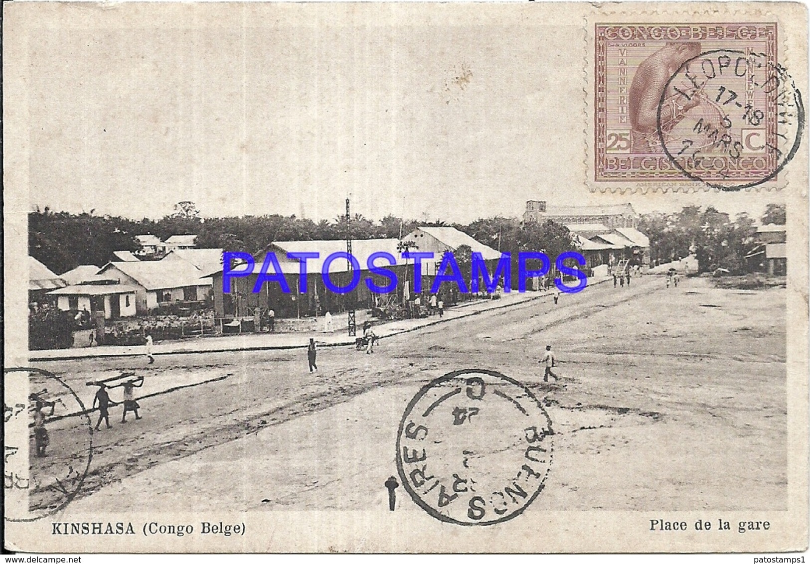 101762 AFRICA CONGO BELGE BELGIUM BELGISCH CONGO KINSHASA SQUARE OF STATION TRAIN CIRCULATED TO ARGENTINA POSTCARD - Non Classés