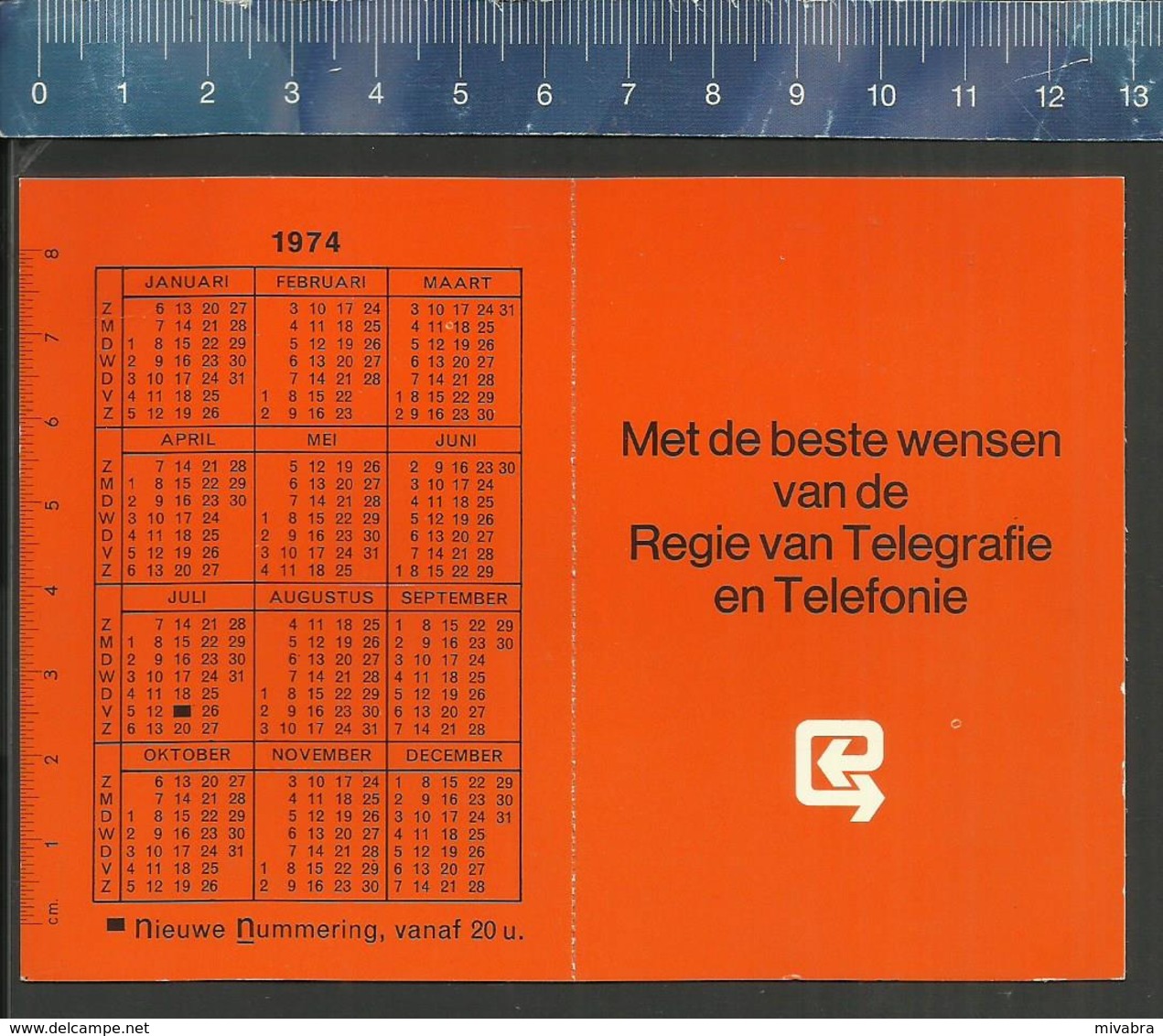 ZAKKALENDER CALENDRIER NN 1974 RTT REGIE TELEGRAFIE TELEFONIE NIEUWE NUMMERING BELGIË - Petit Format : 1971-80