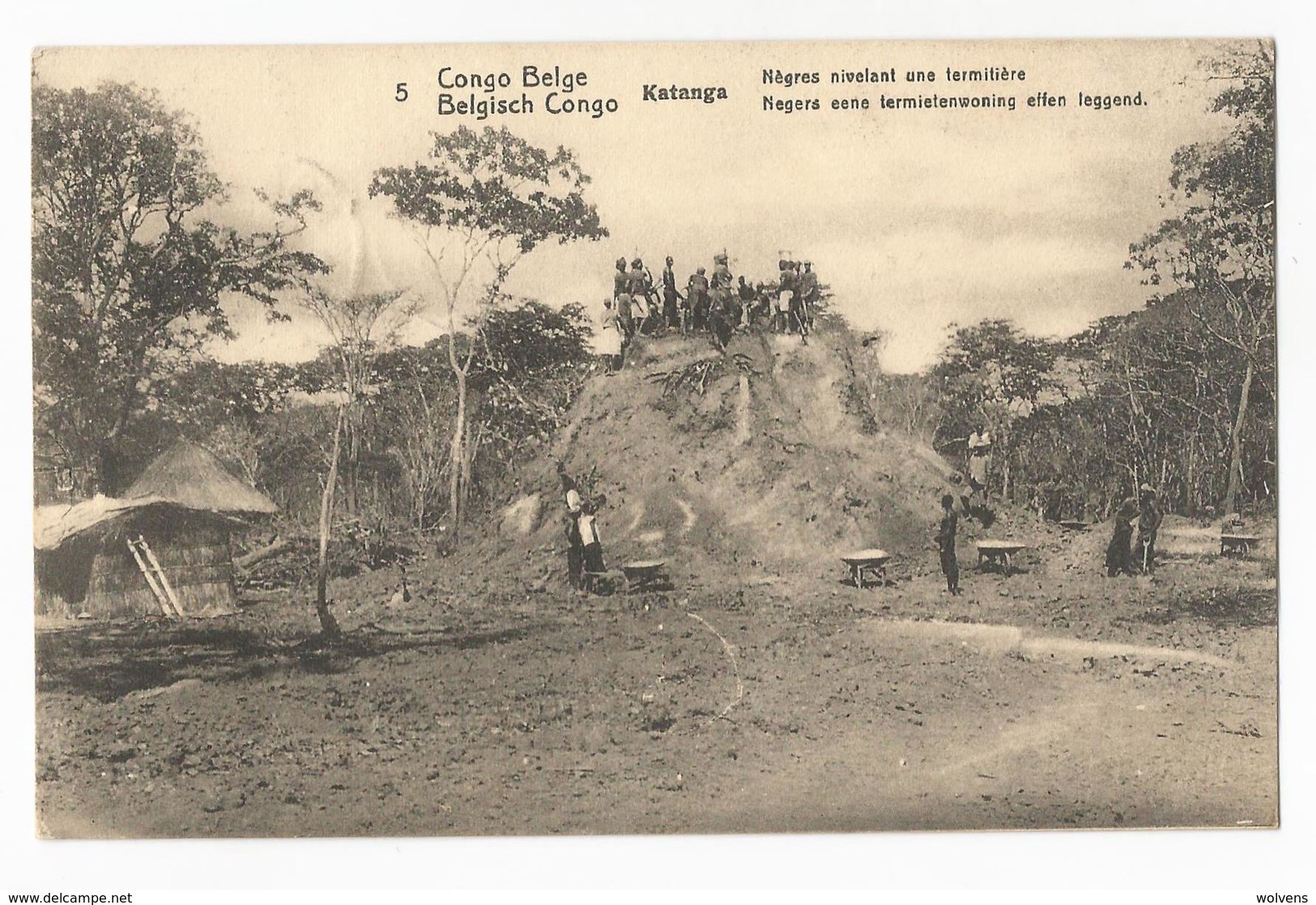 Belgisch Congo Belge Katanga Indigènes Nivelant Une Termitière Postkaart Termietenwoning Carte Postale EP Kinshasa - Congo Belge