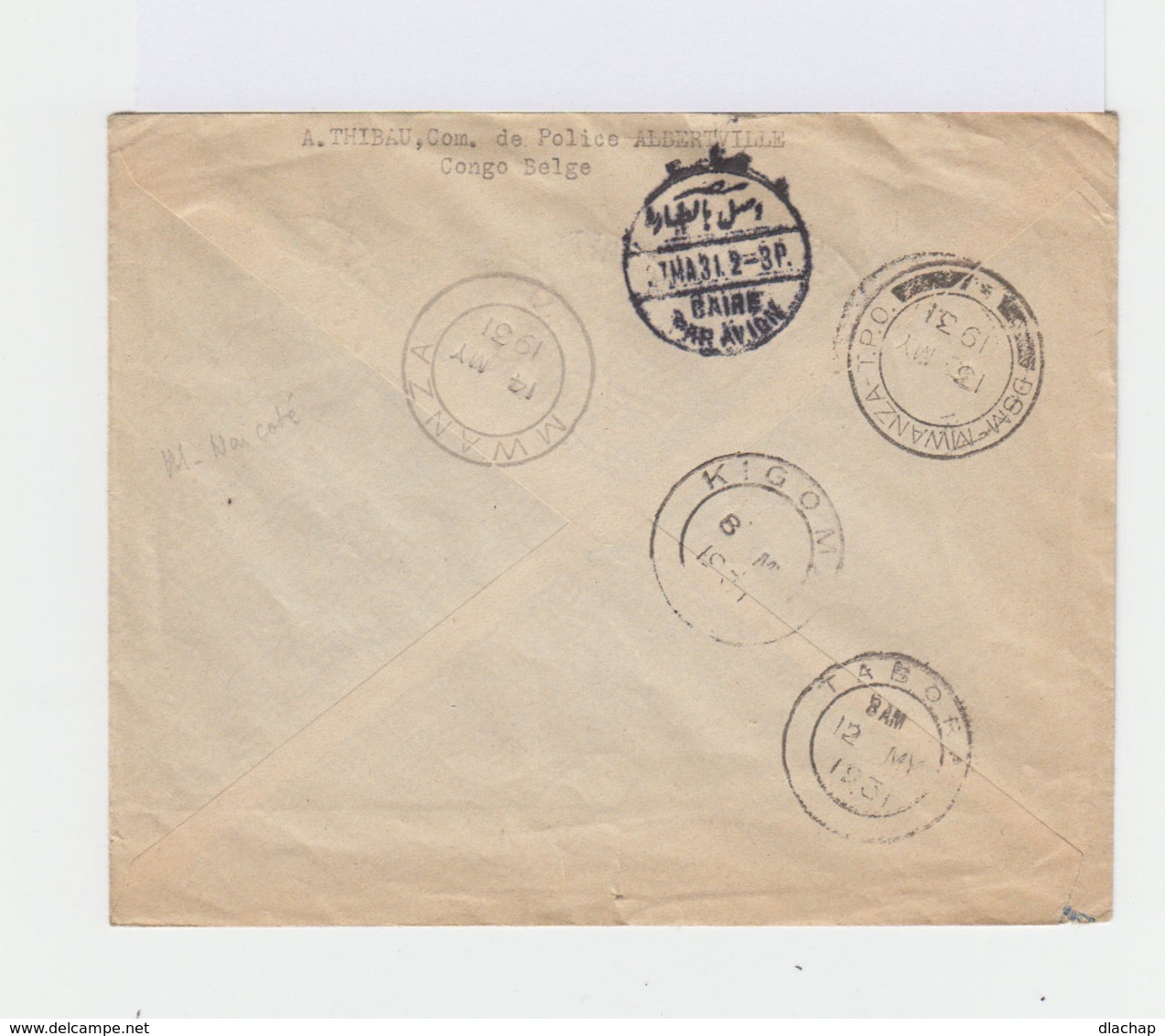 Enveloppe Par Avion 1931. Trois Timbres Congo Belge Service Postal Aérien. Un Timbre Oubangui. (766) - Lettres & Documents