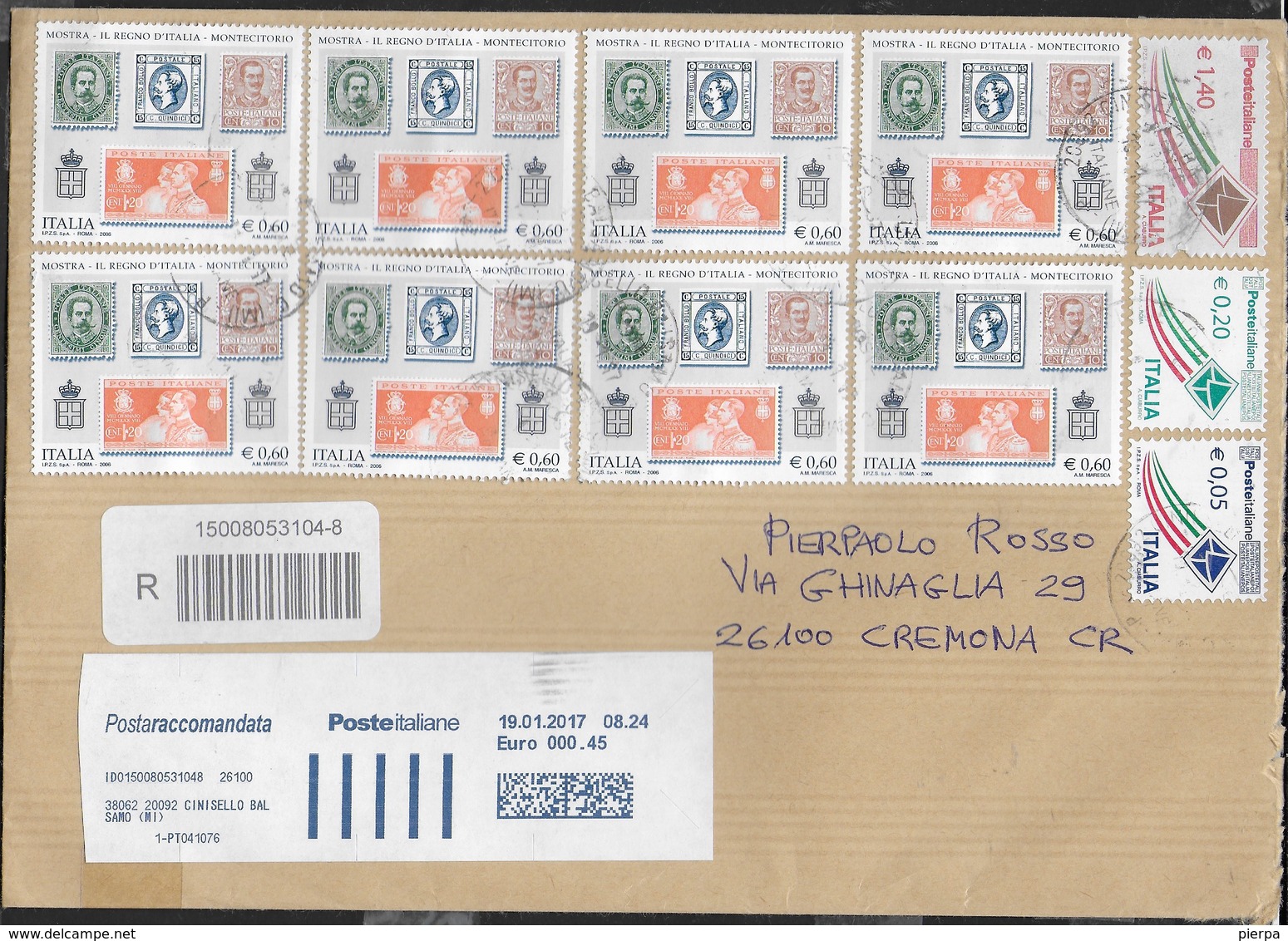 STORIA POSTALE REPUBBLICA - RACCOMANDATA CON 8 VALORI MONTECITORIO 0,60€ (2006) DA CINISELLO BALSAMO - 2011-20: Storia Postale