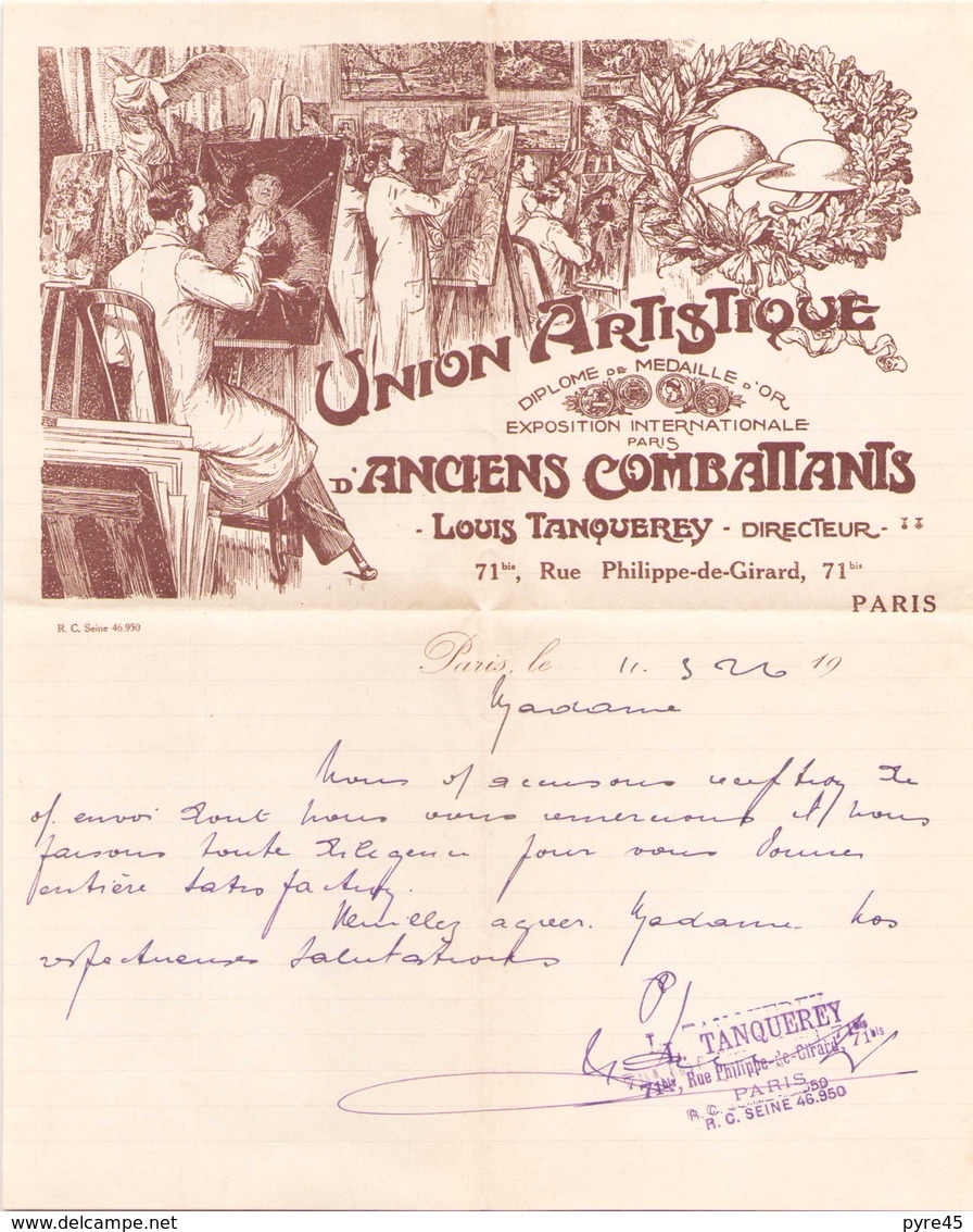 Lettre à En-tête Union Artistique D'anciens Combattants Du 11 Mars ?? à Paris - Manuscrits