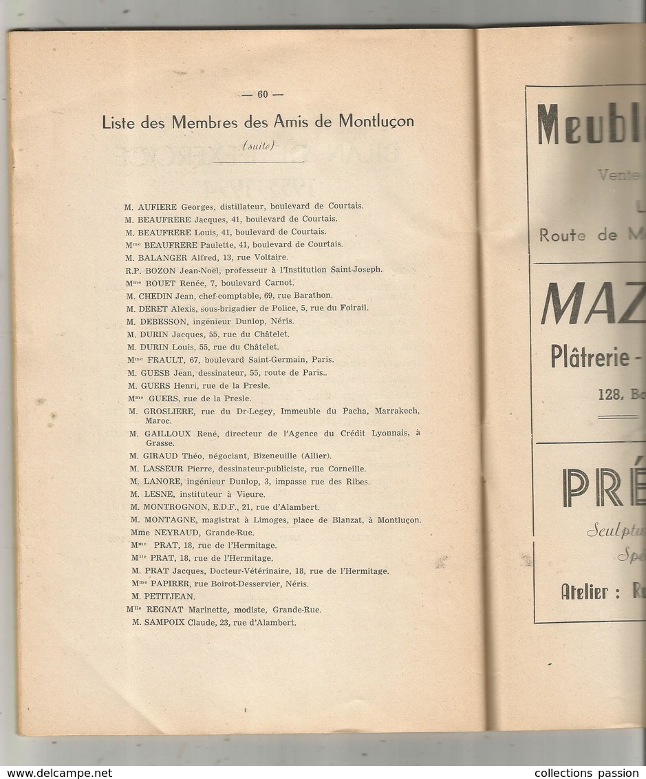 Régionalisme , Auvergne , Allier , Bulletin Des AMIS DE MONTLUCON , N° 7, 1955 , 61 Pages , Frais Fr 3.35 E - Auvergne