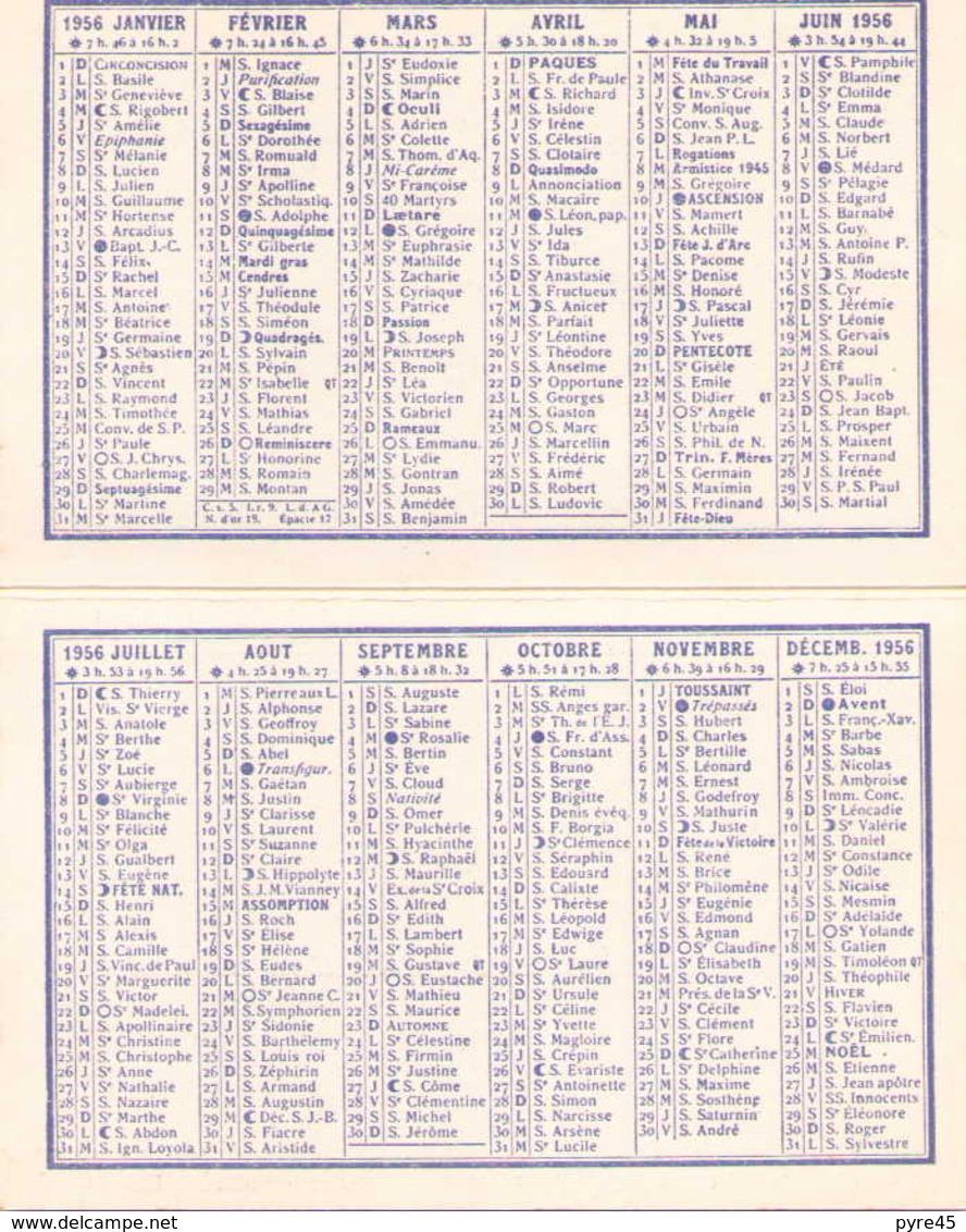 Calendrier Publicitaire Novel 1956 - Petit Format : 1941-60