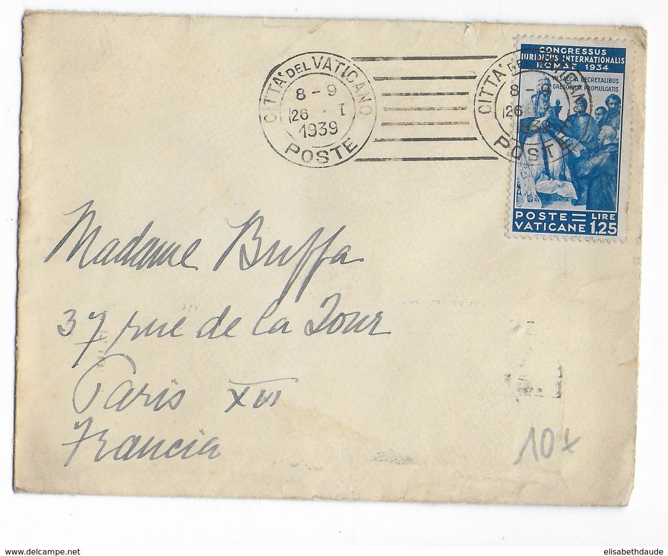 1939 - VATICAN - YT N°71 SEUL SUR LETTRE  => PARIS - Lettres & Documents