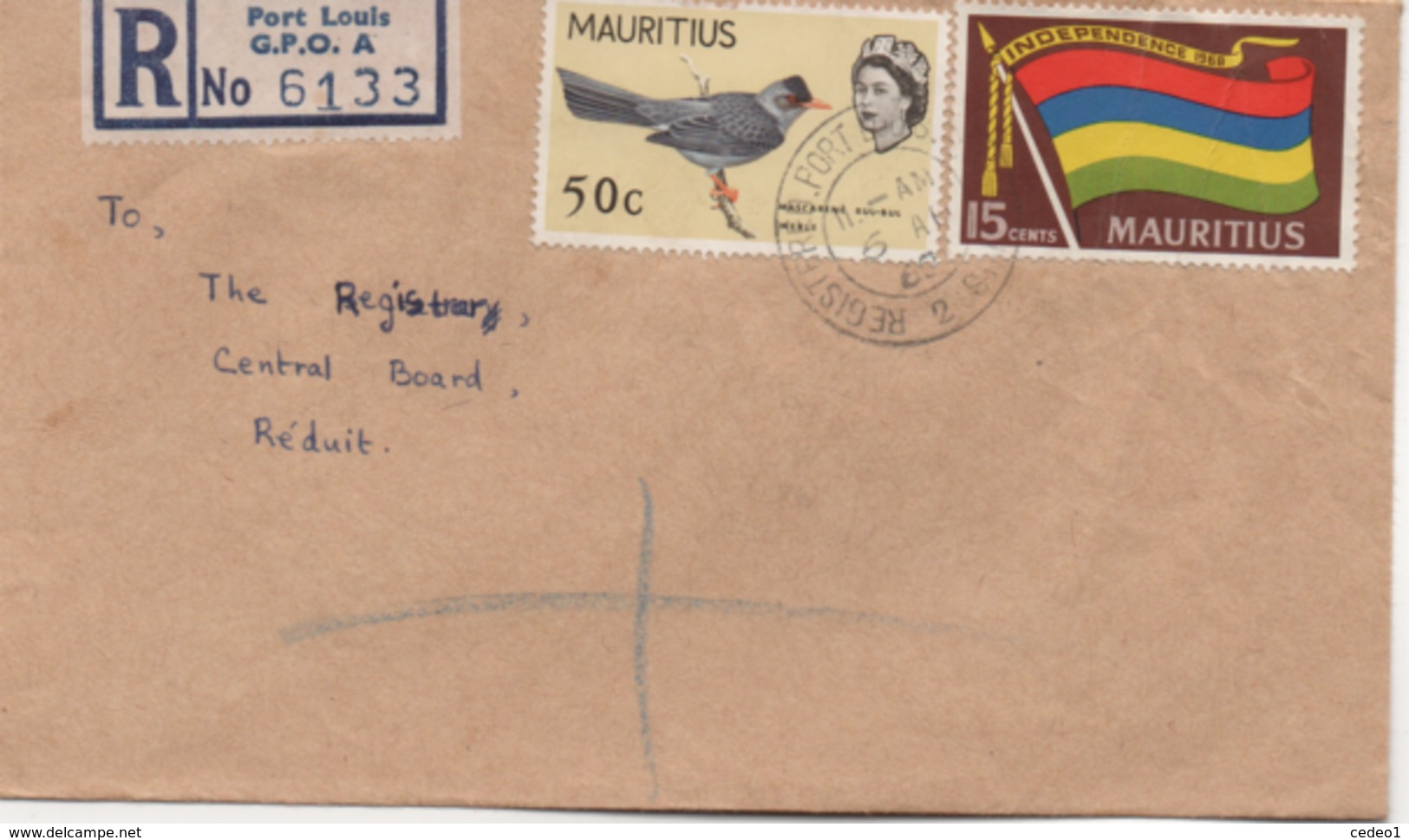 ILE MAURICE  RECOMMANDE  BUREAU  PORT LOUIS  GPO.A - Maurice (1968-...)