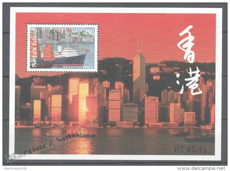 Norfolk Island 1997 Yvert BF 23, Hong Kong Return To China, Yacht Boat Britannia - Miniature Sheet - MNH - Isola Norfolk