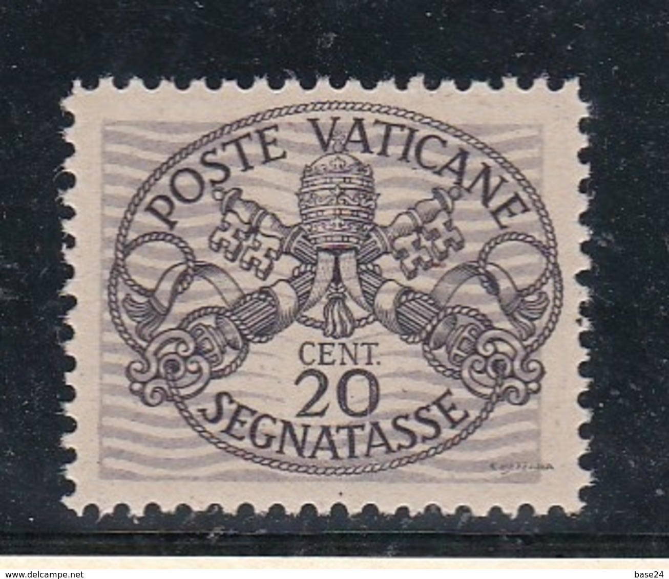 1946 Vaticano Vatican SEGNATASSE RIGHE LARGHE CARTA GRIGIA 20c MNH** Firm.Biondi Centrato - Segnatasse