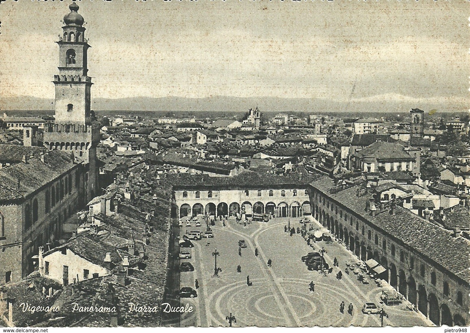 Vigevano (Pavia) Piazza Ducale E Scorcio Del Castello Sforzesco Visti Dal Duomo - Vigevano