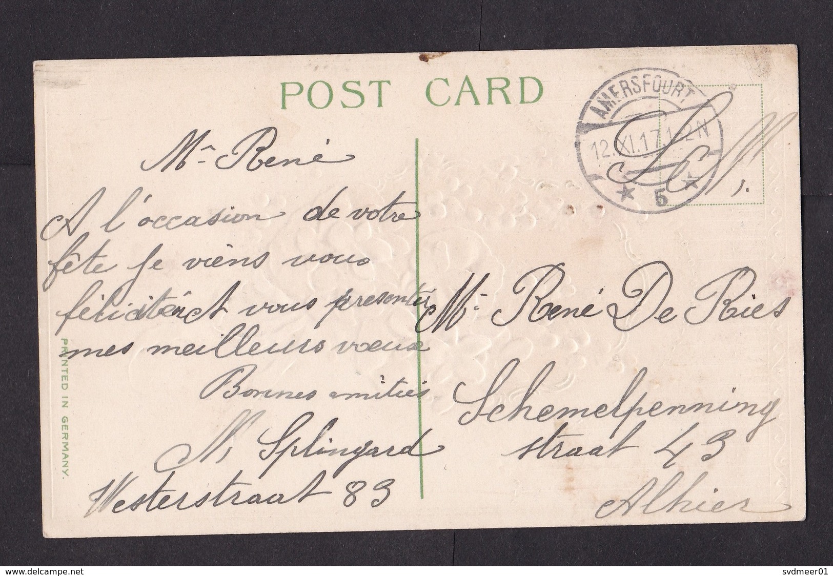 Netherlands: Field Post Postcard, 1917, Cancel Amersfoort, Postage Free, Interned French Military? (traces Of Use) - Briefe U. Dokumente