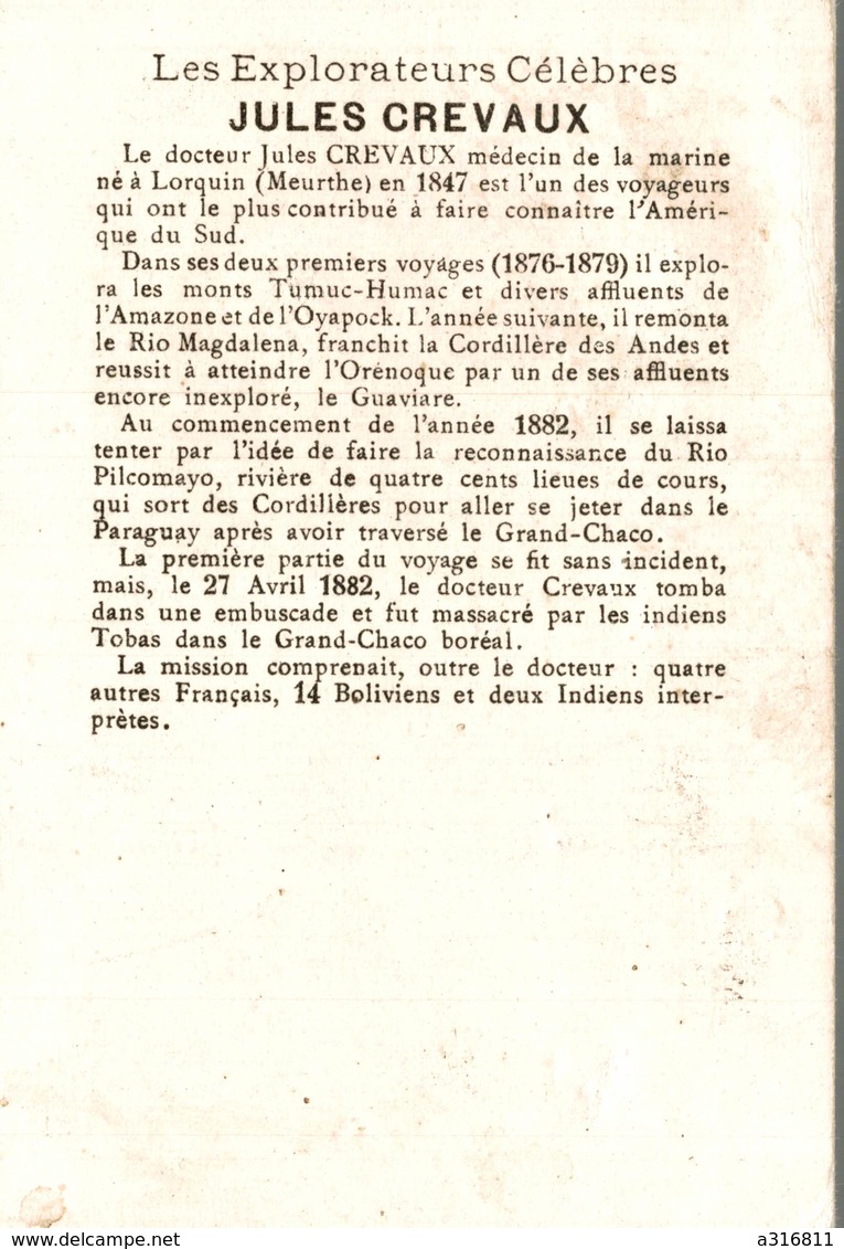 CHROMO LES EXPLORATEURS CELEBRES JULES CREVAUX - Autres & Non Classés