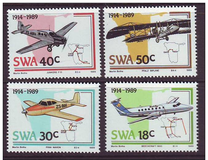 D120612 South West Africa 1989 FLIGHT Aeroplanes JUNKERS Biplane MNH Set - SWA Namibia Namibie - South West Africa (1923-1990)