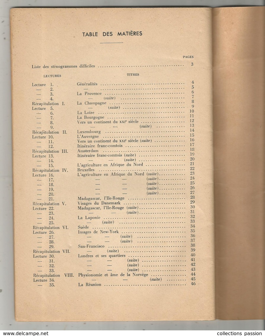 école , La Lecture Progressive , Sténographie , Tome I , 48 Pages , Ed. Roy , 1954  ,  Frais Fr 3.25 E - 18+ Years Old