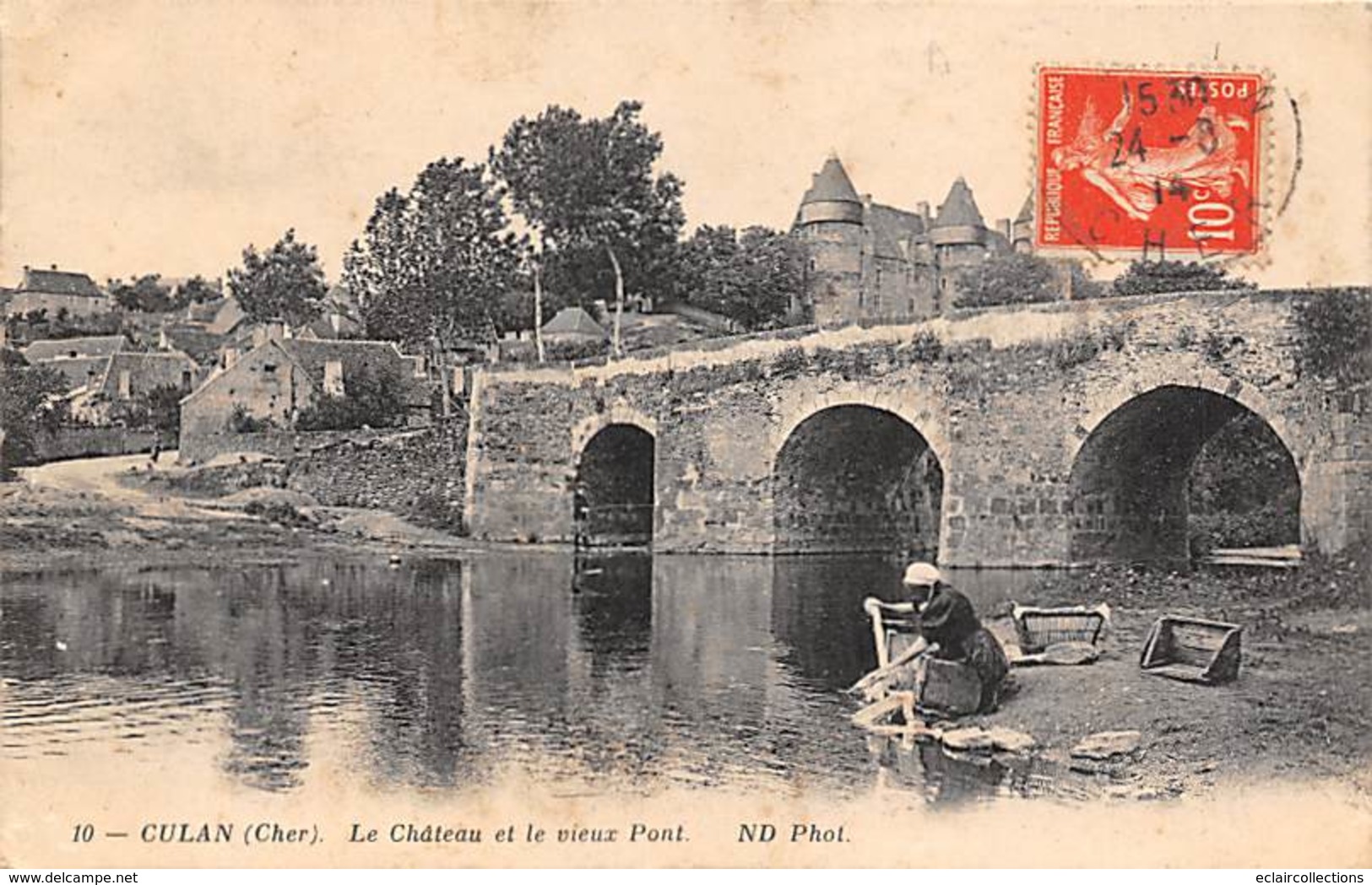 Culan      18        Le Château Et Le Vieux Pont. Lavandière       ( Voir Scan) - Culan