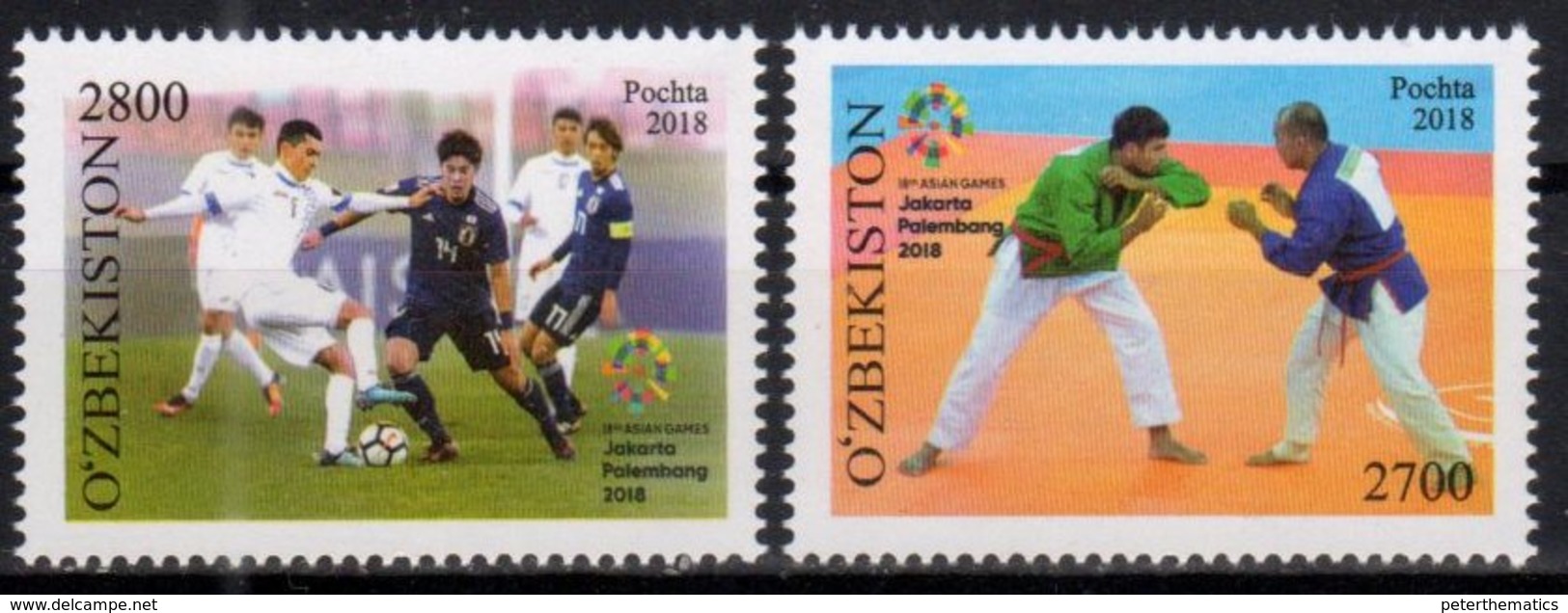 UZBEKISTAN, 2018, MNH, 18th ASIAN GAMES, FOOTBALL, SOCCER, WRESTLING, 2v - Other & Unclassified