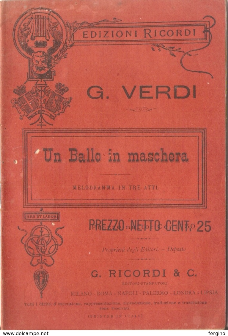 SPARTITO - G. VERDI - UN BALLO IN MASCHERA - Spartiti