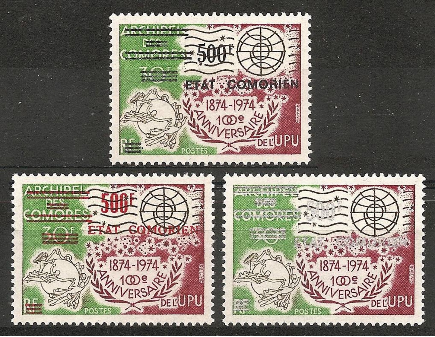 COMORO ISLANDS 1974 - Centenary UPU / World Postal UNION - 3v Overprint Black / Red / Silver MNH ** Q540a - Comoros