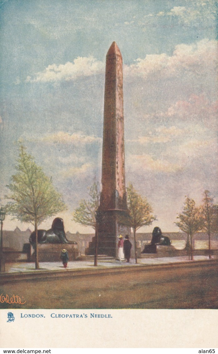 London UK, Cleopatra's Needle Obelisk Monument, Tucks Oilette 'London' Series #7422 C1900s Vintage Postcard - Other & Unclassified