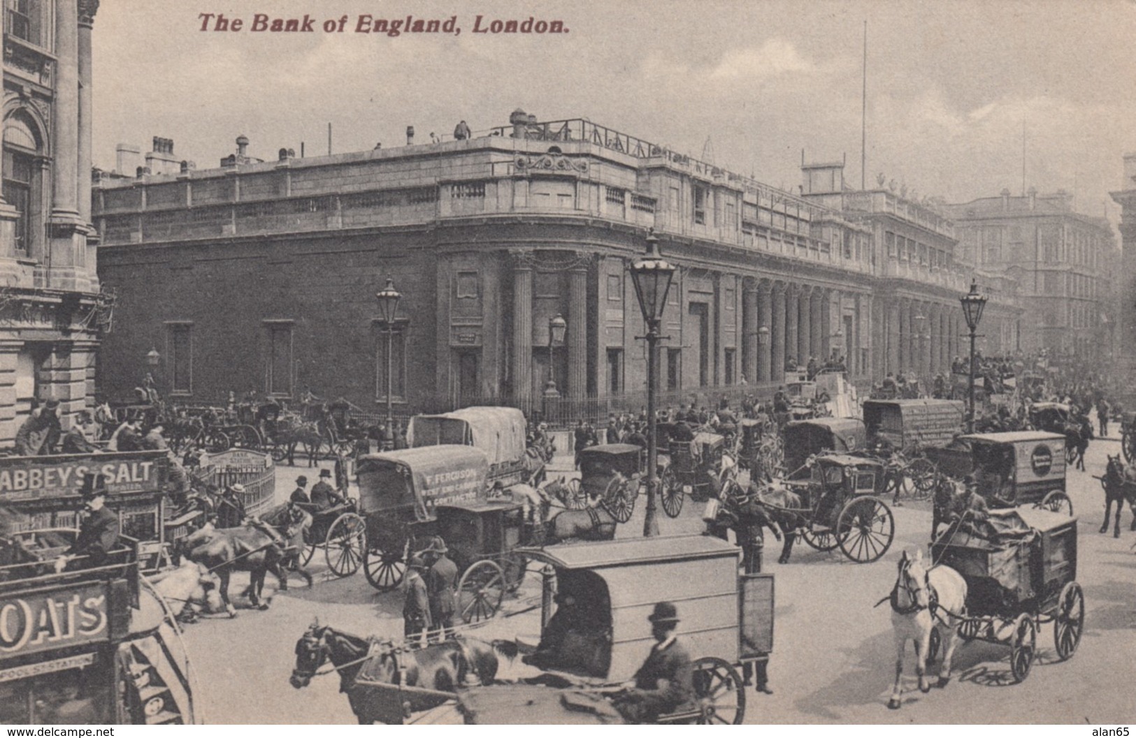 London UK, Bank Of England, Animated Street Scene, Wagons C1900s Vintage Postcard - Other & Unclassified