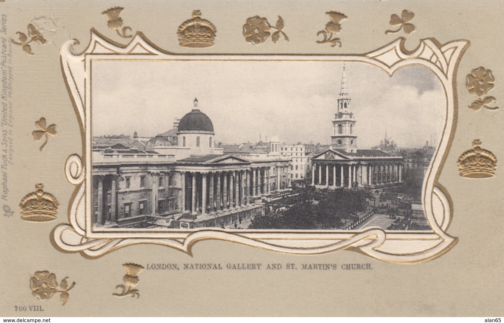 London UK, National Gallery And St. Martin's Church C1900s Vintage Embossed Postcard - Other & Unclassified