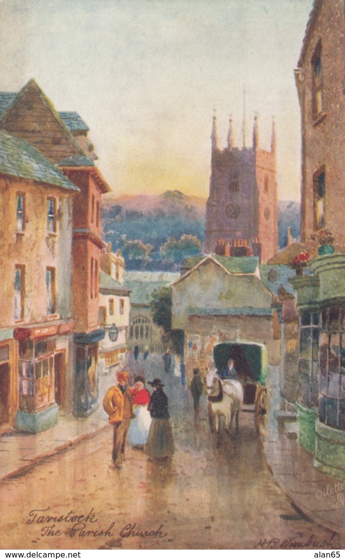 Tavistock West Devon UK, Parish Church, Street Scene, Artist Image Tucks #7077 C1900s/10s Vintage Postcard - Other & Unclassified