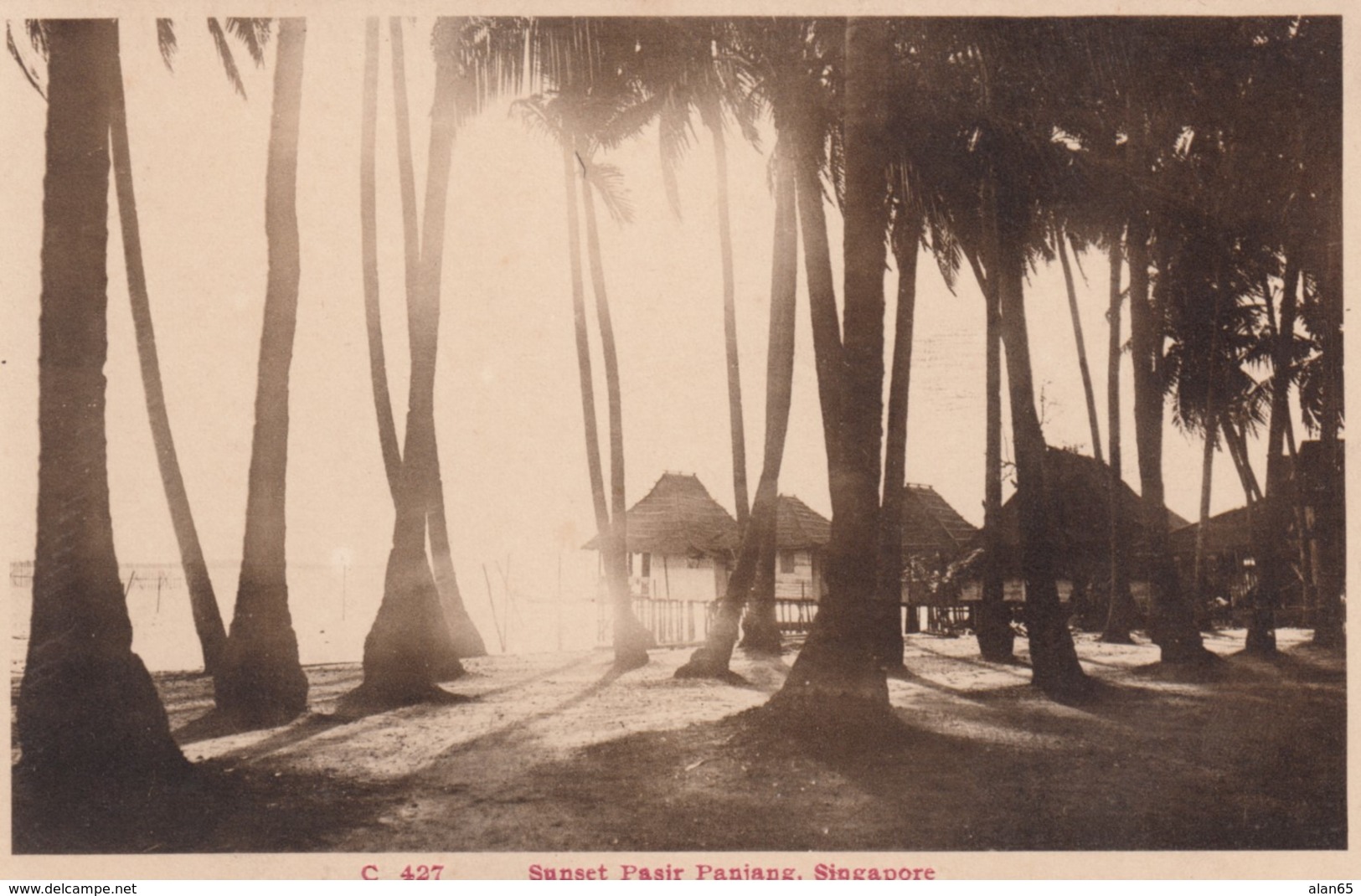 Singapore, Pasir Panjang Sunset Beach Scene With Buildings, C1910s/20s Vintage Postcard - Singapore