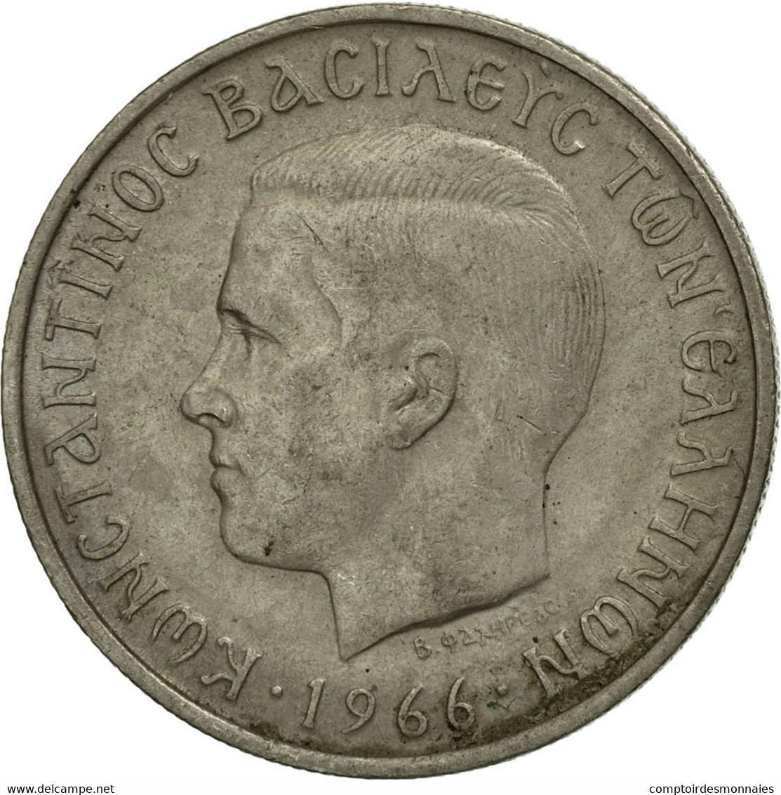 Monnaie, Grèce, Constantine II, 2 Drachmai, 1966, TB+, Copper-nickel, KM:90 - Luxembourg