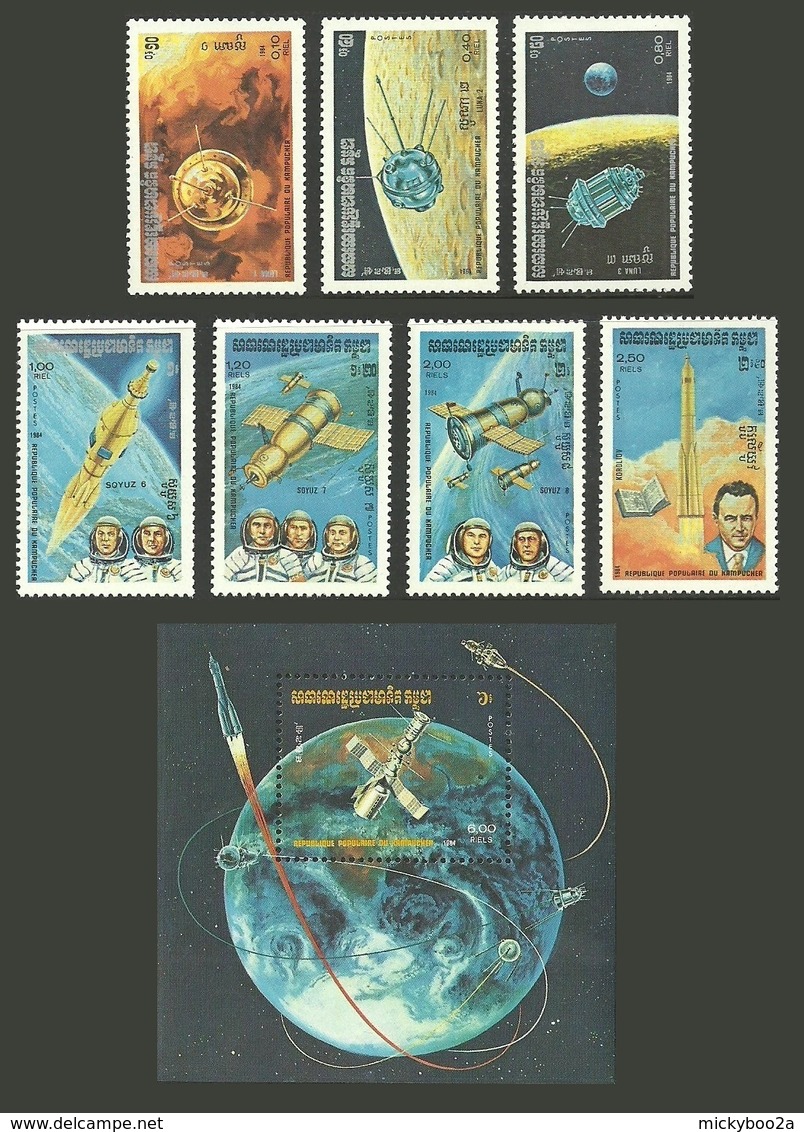 KAMPUCHEA 1984 SPACE RESEARCH KOROLEV LUNA SOYUZ COSMONAUTS SET & M/SHEET MNH - Kampuchea