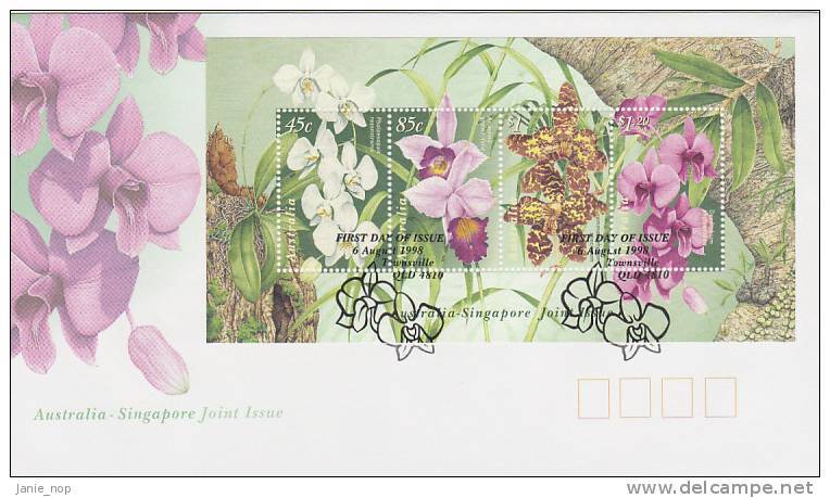 Australia 1998 Australia-Singapore Joint Issue Orchids MS - FDC