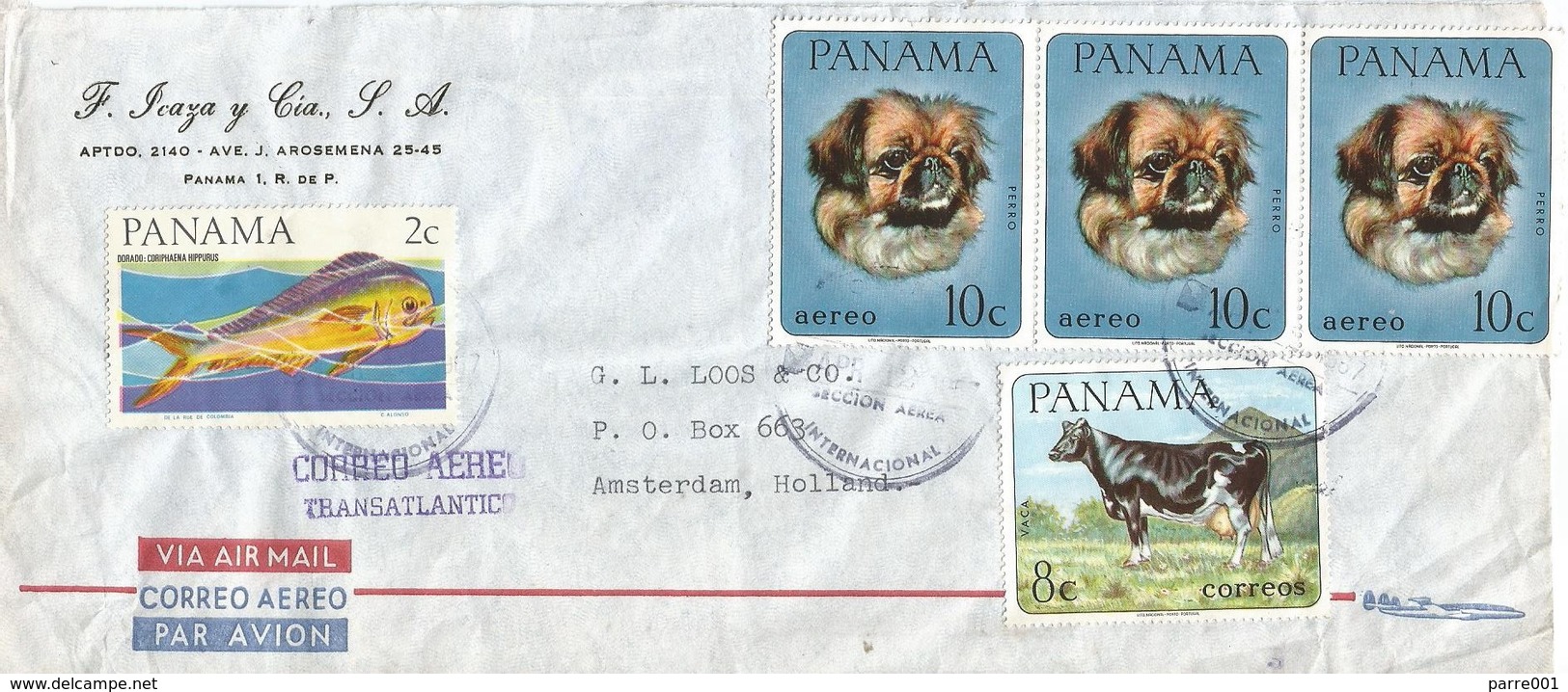 Panama 1967 Dorade Fish Dog Cow Coreo Aero Transatlantico Handstamp Cover - Panama