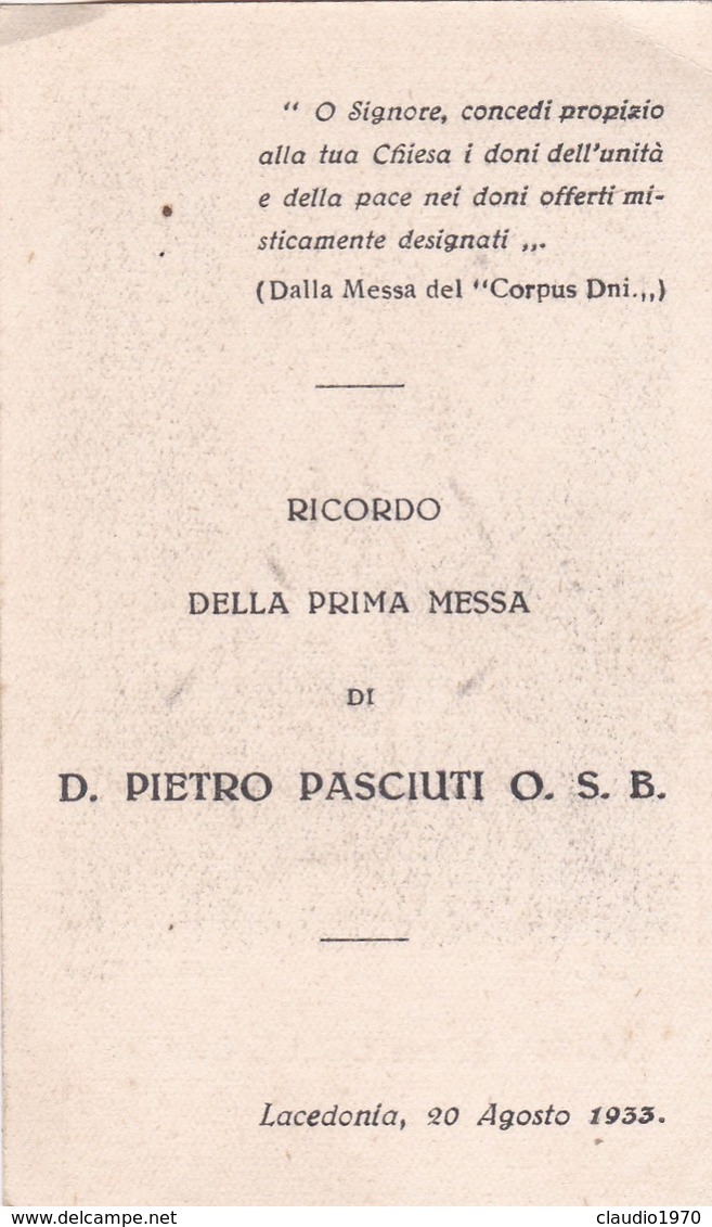 SANTINO - MARIA SS. MA DELLE GRAZIE - RICORDO DELLA PRIMA MESSA DI D. PIETRO PASCIUTI - LACEDONIA ( AV ) - Images Religieuses