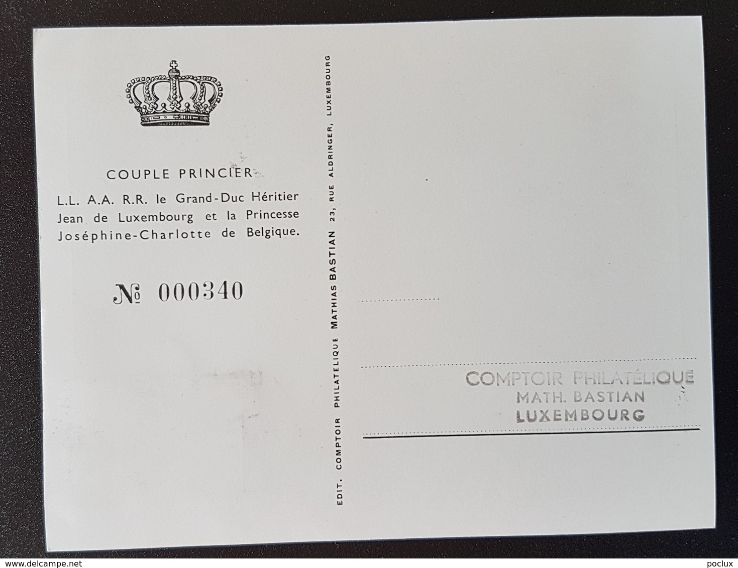 Luxembourg- Couple Princier: Grand Duc Héritier Jean De Luxembourg/Princesse Joséphine-Charlotte De Belgique. - Cartoline Commemorative