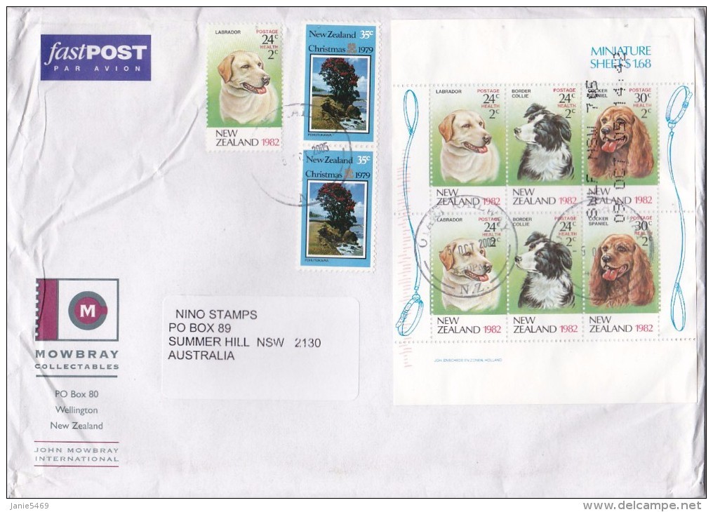 New Zealand 2002 Cover Sent To Australia 1982 Health, Dogs, Mini Sheet - Used Stamps