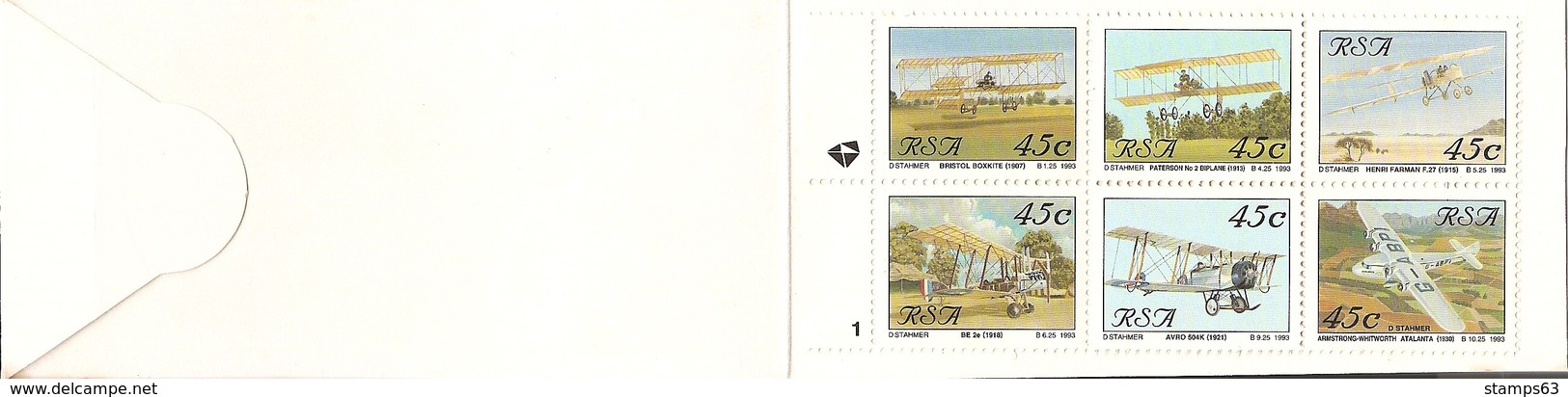 SOUTH AFRICA, 1992, Booklet 24*,  Airplane Booklet, MISSING RATES ON INSIDE - Markenheftchen