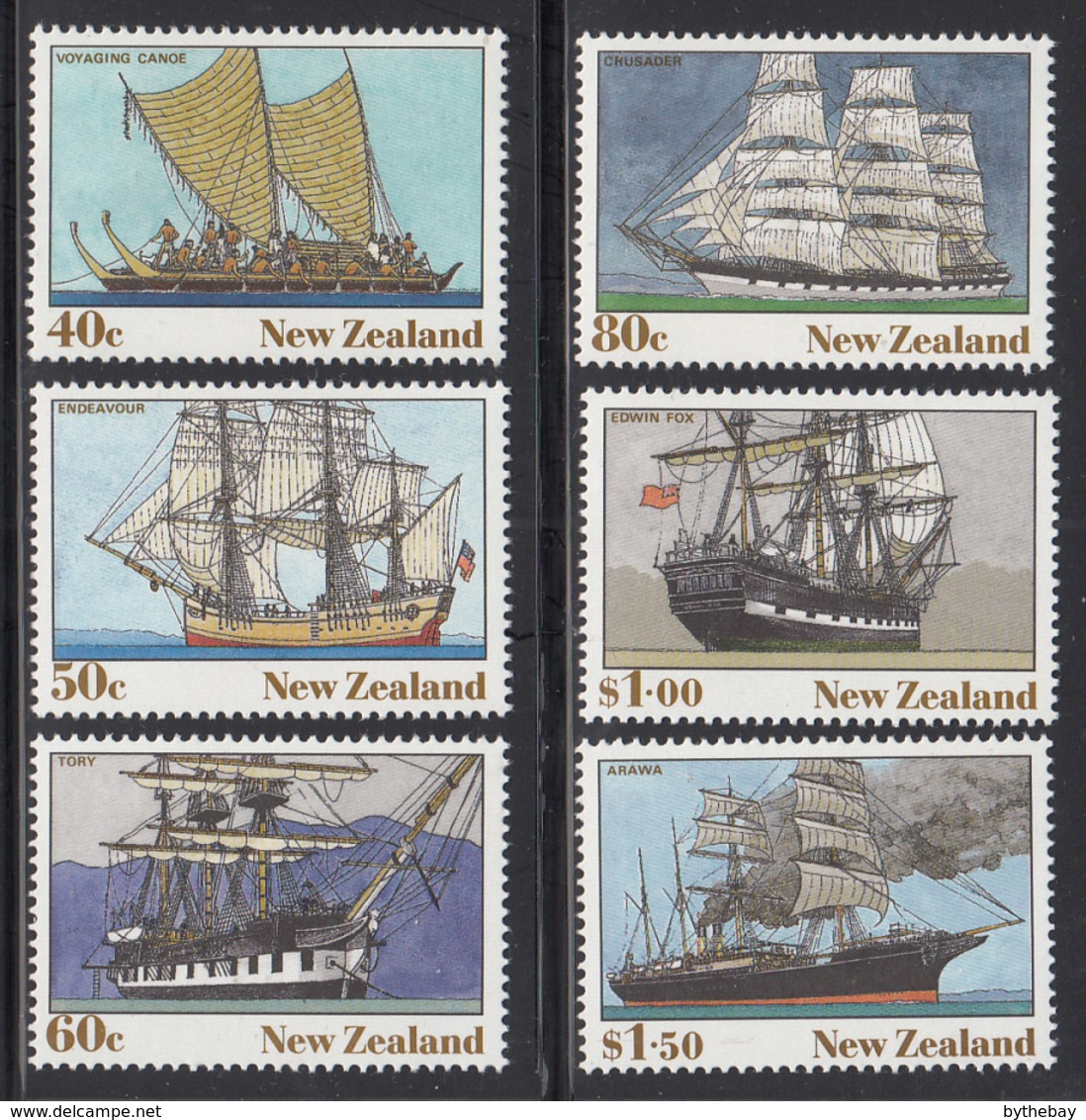 New Zealand 1990 MNH Scott #980-#985 Ships Double-hulled Canoe, Endeavour, Tory, Crusader, Edwin Fox, Arawa - Neufs