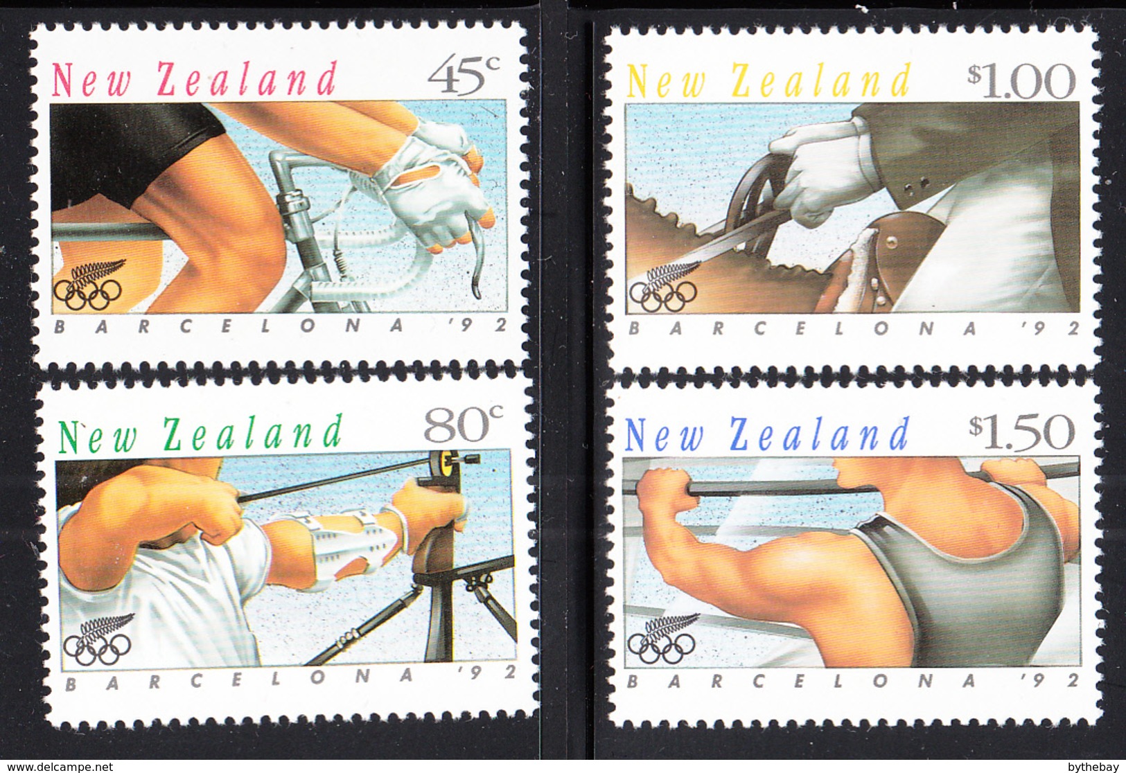 New Zealand 1992 MNH Scott #1100-#1103 1992 Summer Olympics Barcelona Cycling, Archery, Equestrian, Board Sailing - Neufs