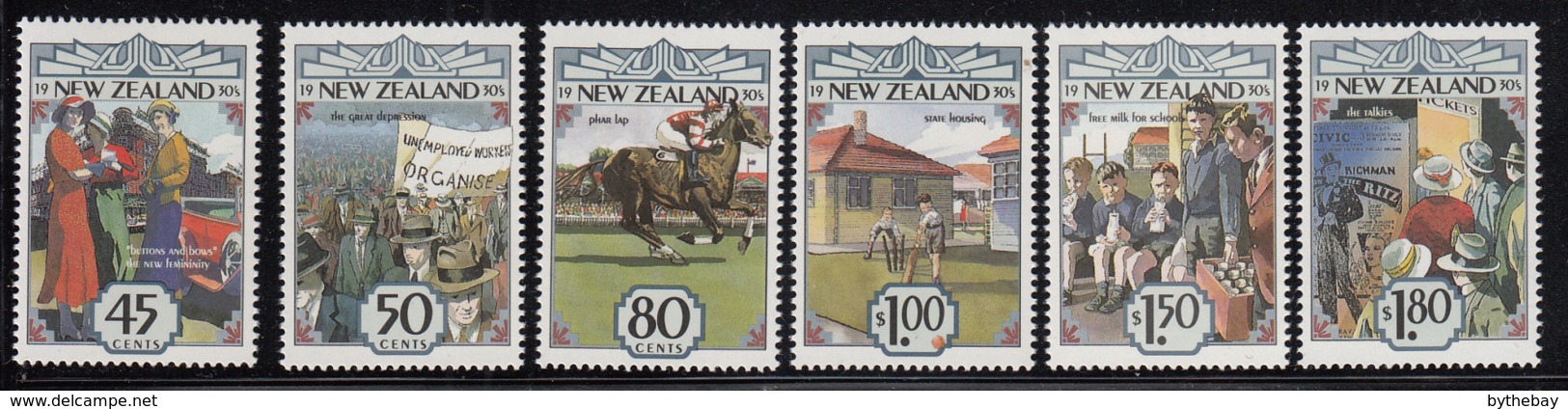 New Zealand 1993 MNH Scott #1145-#1150 The 1930s Fashion, The Depression, Phar Lap, Schools, Movies - Neufs