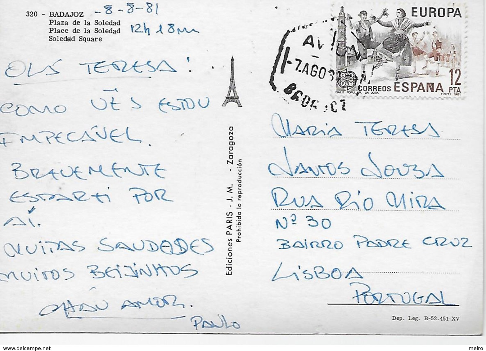 España - Tarjeta Postale Badajoz - Plaza De La Soledad. - Badajoz