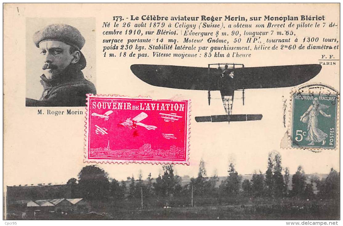 Aviation. N° 47959 . Roger Morin Sur Monoplan Bleriot . Vignette - Aviateurs