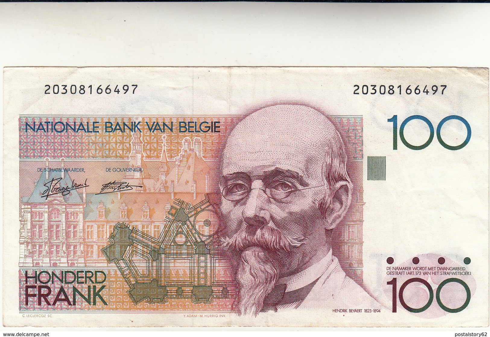 100 Francs Belgio Banconota Honderd Frank - 100 Francs