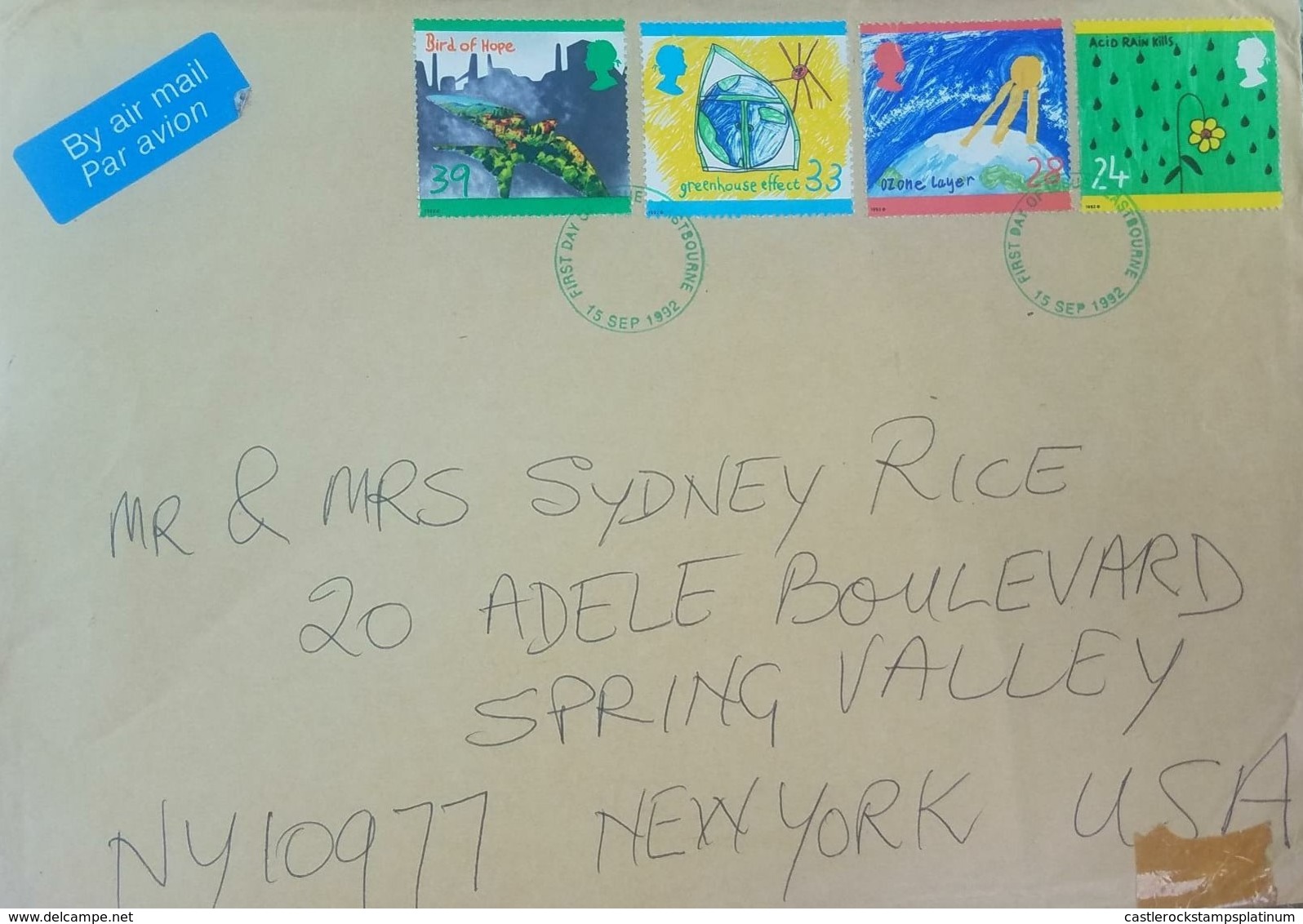 O) 1992 GREAT BRITAIN, PROTECT THE ENVIRONMENT-OZONE LAYER -BIRD OF HOPE-GREENHOUSE  EFFECT -ACID RAIN KILLS. AIRMAIL TO - Lettres & Documents