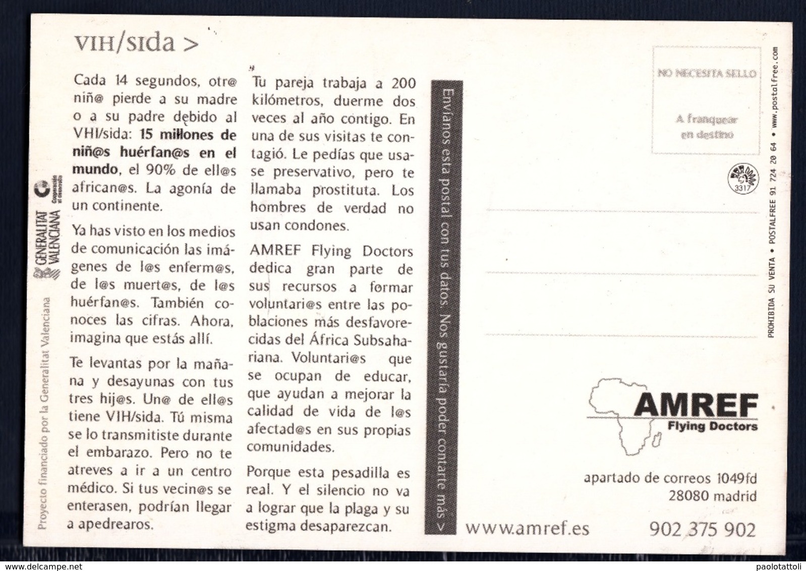 Advertising Postcard. VIH-Sida- AMREF, Flying Doctor. - Health