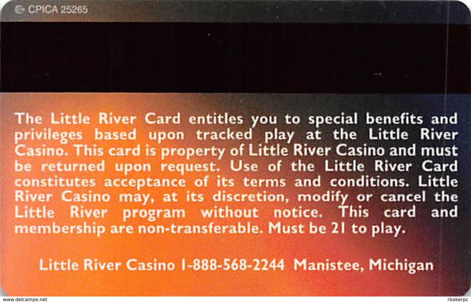Little River Casino Manistee, MI - Slot Card - CPICA 25265 Over Mag Stripe - Casino Cards