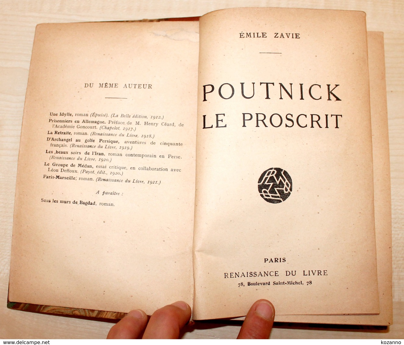 10- ANCIEN LIVRE POUTNICK LE PROSCRIT De ZAVIE - 1922 - Rennaissance + Dédicace - 1801-1900