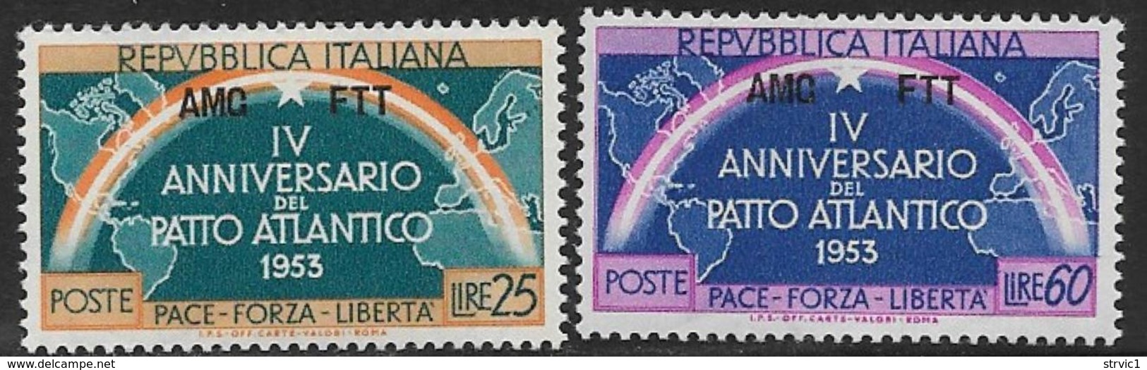 Trieste Zone A, Scott # 184-5 MNH Italy # 637-8 Overprinted, 1953 - Mint/hinged