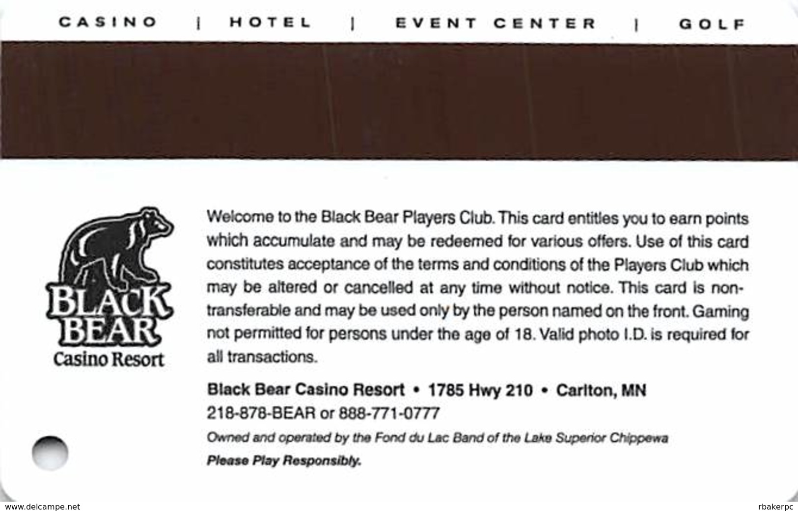 Black Bear Casino - Carlton, MN - BLANK Wild Club Sapphire Slot Card - Casino Cards